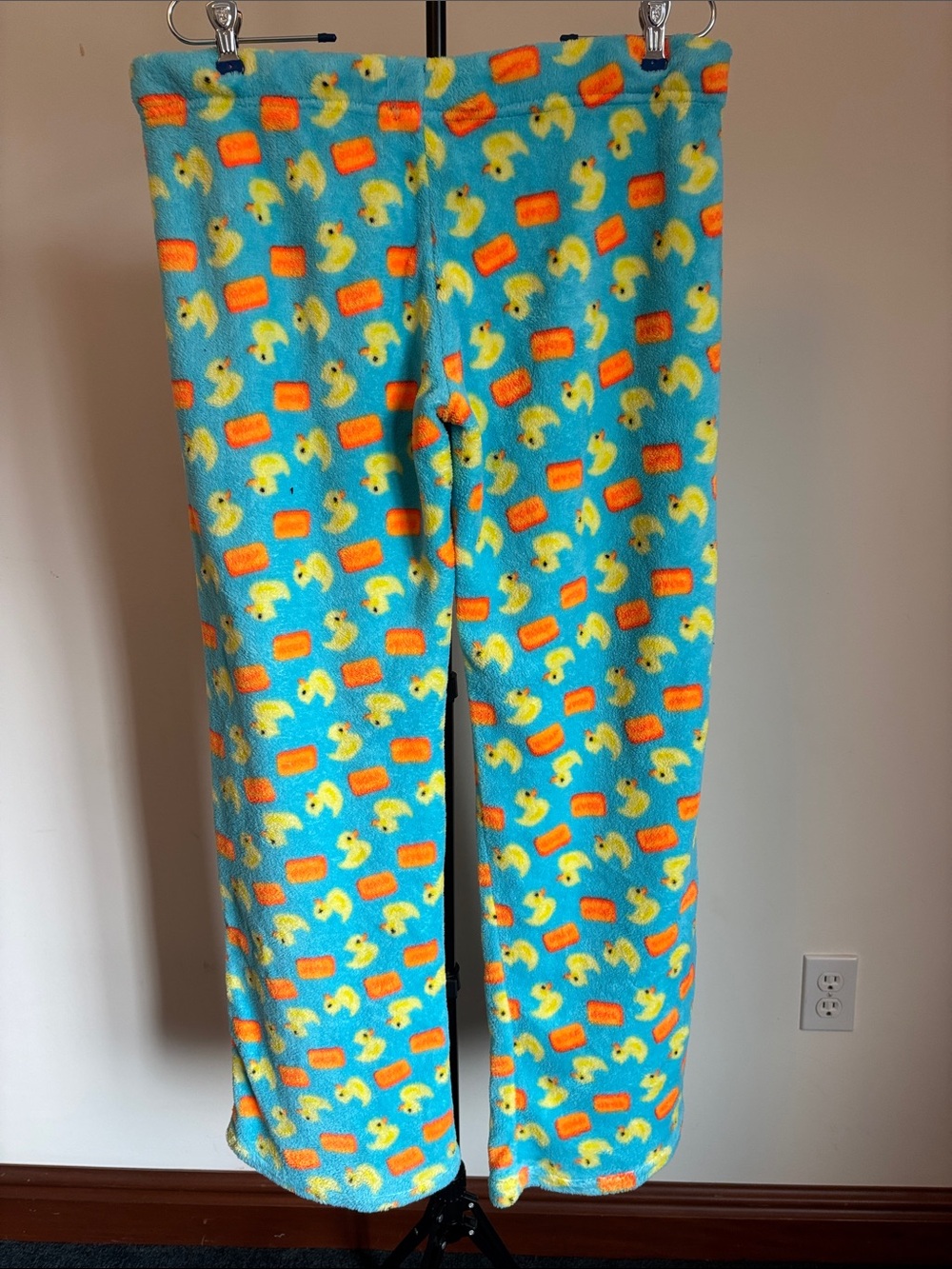 Women's Plush Turquoise Duck-Print Pajama Pants with Drawstring Waist - Picture 3 of 4